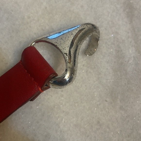 Chico’s belt woman genuine Red leather fashion silvertone hook buckle  Sz M/L main image 5